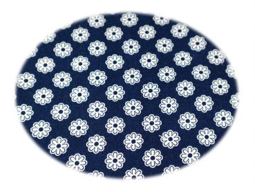 Baumwolle  marineblau - Blumen weiß
